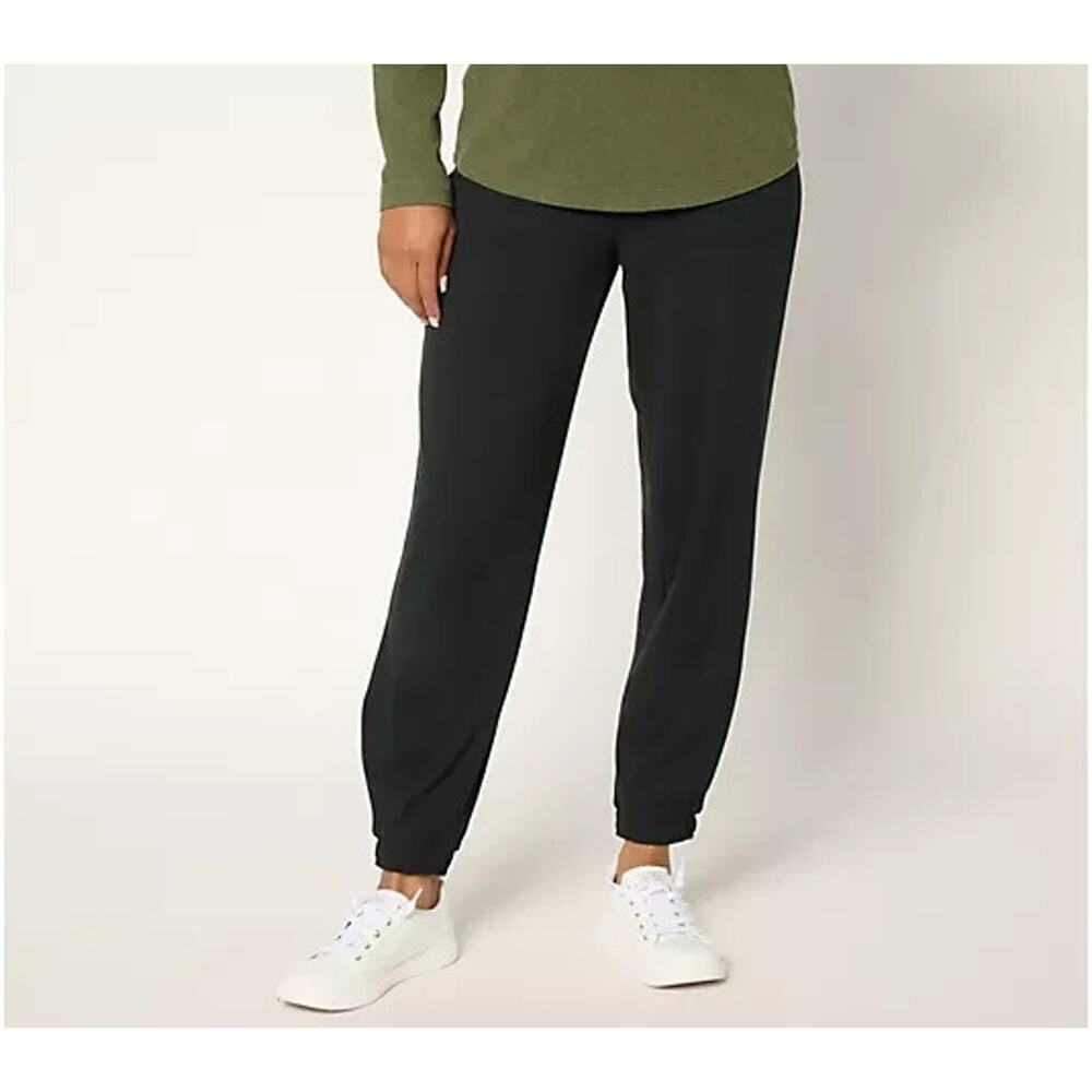 AnyBody Cozy Knit Side Pleat Jogger with Pockets Womens Sz Medium Black Lounge